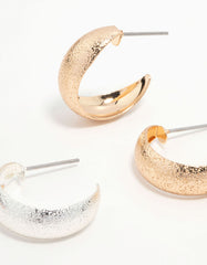 Mixed Metals Sandblast Hoop Earrings 2-Pack
