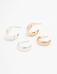 Mixed Metals Sandblast Hoop Earrings 2-Pack