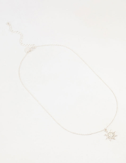 Silver Diamante Sun Pendant Necklace