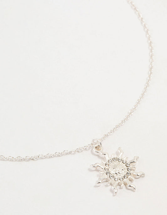 Silver Diamante Sun Pendant Necklace