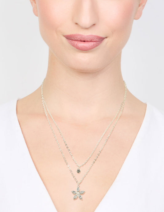 Silver Diamante Flower Layered Necklace