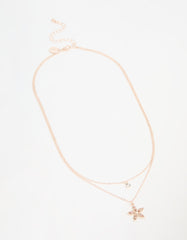Rose Gold Diamante Flower Layered Necklace