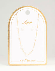 Gold Pearl Station Necklace & Earrings Set