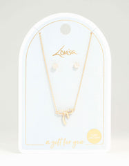 Gold Cubic Zirconia Bow Necklace & Earrings Set