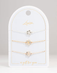 Mixed Metals Diamante Flower Bracelets 3-Pack