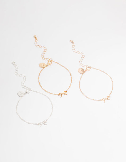 Mixed Metals Bow Bracelets 3-Pack