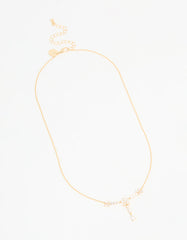 Gold Plated Pearl Flower Trio Y-Necklace