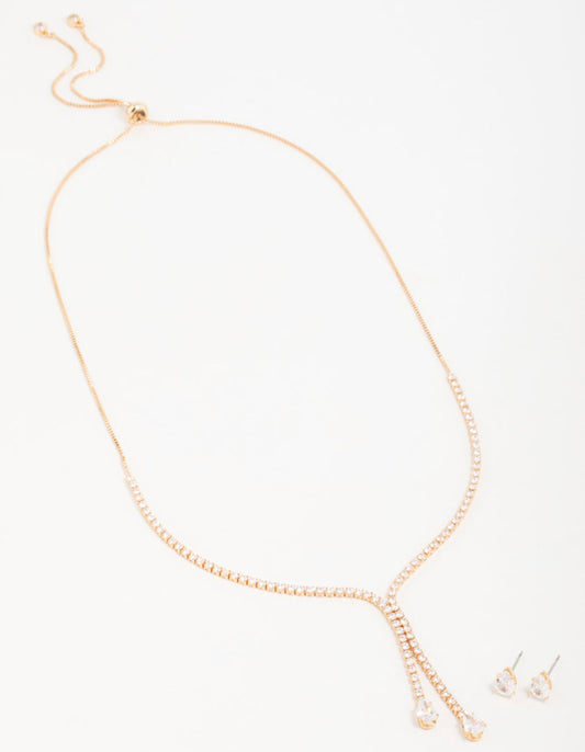 Gold Cupchain Y-Necklace & Earrings Set