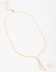 Gold Cupchain Y-Necklace & Earrings Set