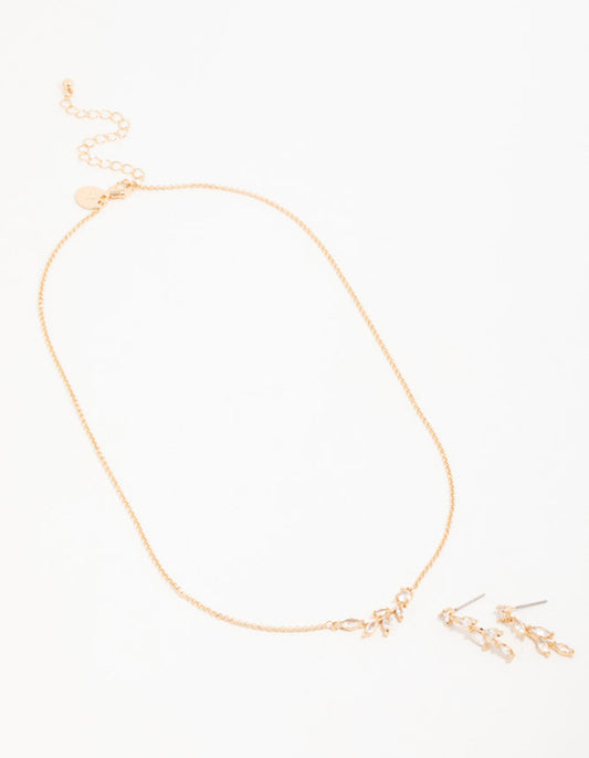 Gold Olive Branch Necklace & Earrings Set