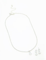 Silver Cubic Zirconia Drop Pear Necklace & Earrings Set