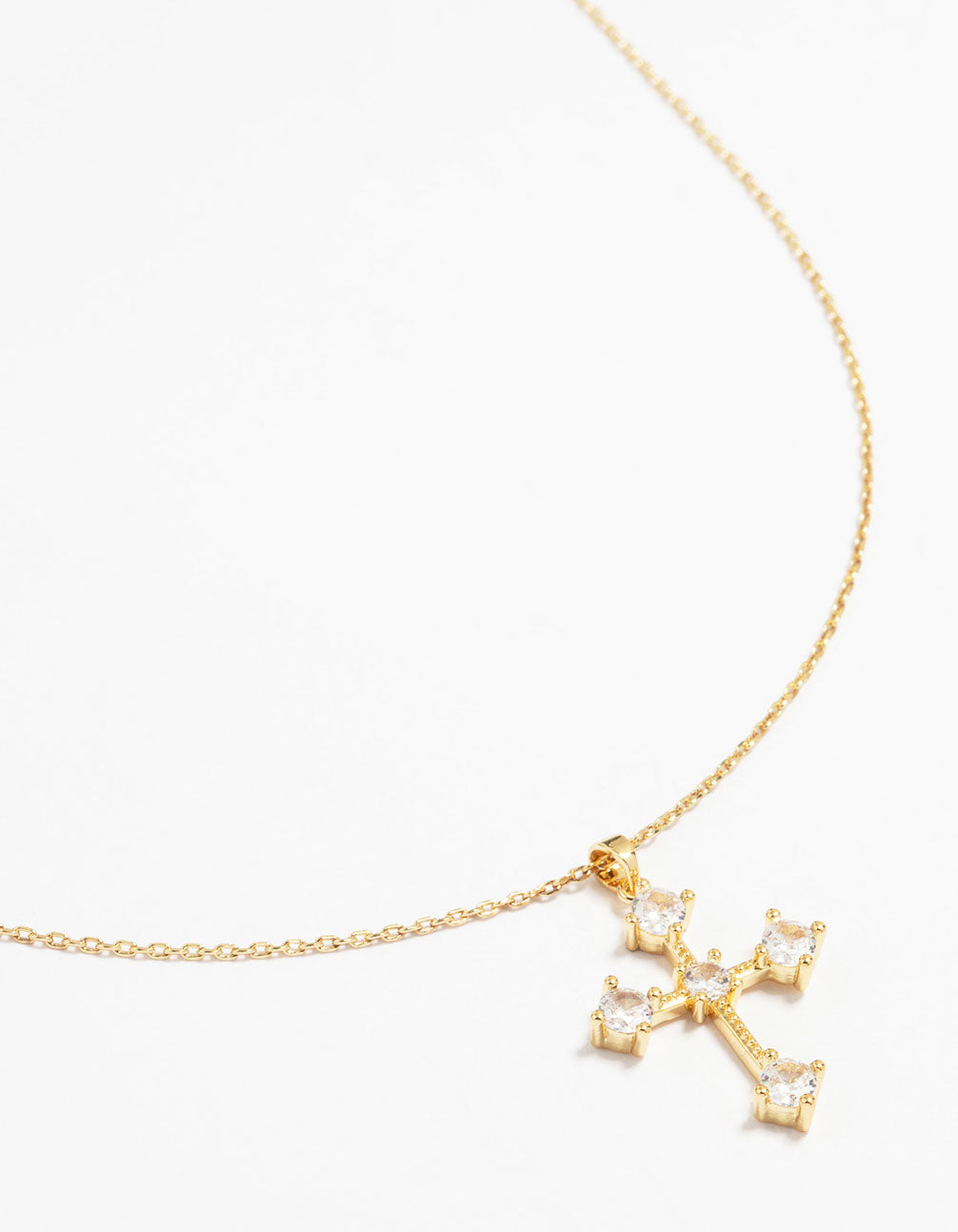 Gold Plated Cubic Zirconia Gothic Cross Necklace & Stud Earrings Set