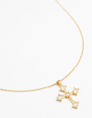 Gold Plated Cubic Zirconia Gothic Cross Necklace & Stud Earrings Set