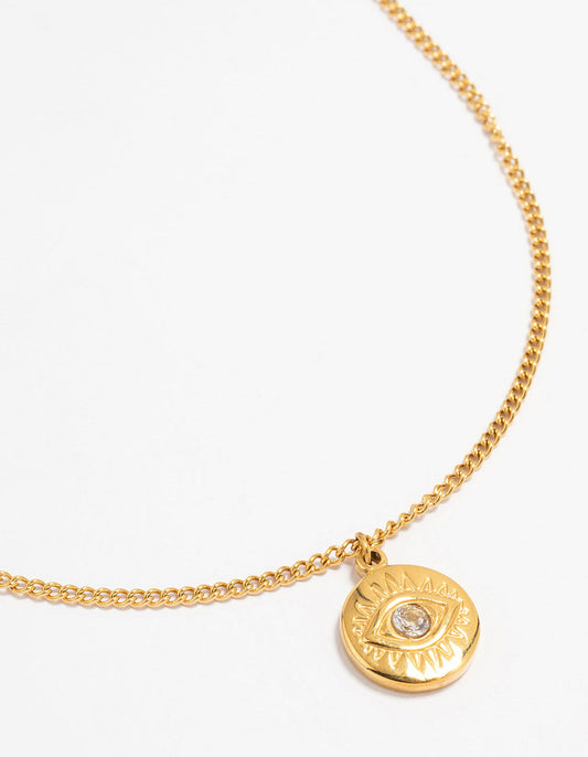 Waterproof Gold Plated Stainless Steel Cubic Zirconia Evil Eye Pendant Necklace