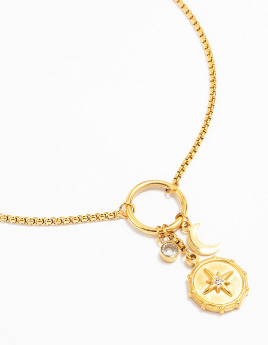 Waterproof Gold Plated Stainless Steel Cubic Zirconia Cluster Charm Necklace