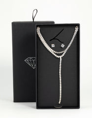 Silver Cubic Zirconia Layered Tennis Necklace & Stud Earrings Set