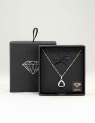 Silver Blue Cubic Zirconia Blue Pendant Necklace & Earrings Set