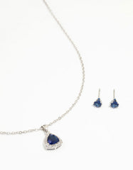 Silver Blue Cubic Zirconia Blue Pendant Necklace & Earrings Set