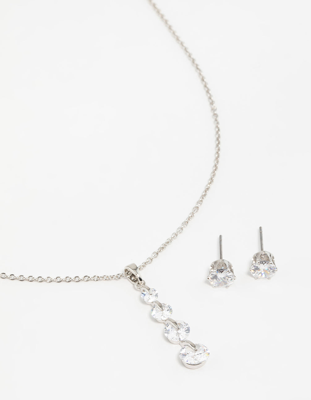 Silver Cubic Zirconia Necklace & Earrings Set