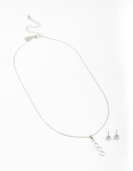 Silver Cubic Zirconia Necklace & Earrings Set