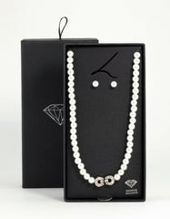 Silver Pearl Double Hoop Necklace & Earrings Set