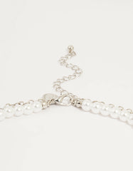 Silver Pearl Cross Layered Necklace