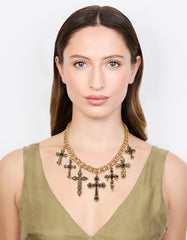Antique Gold Black Metallic Cross Charm Necklace