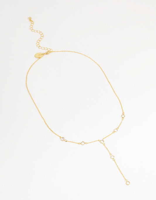 Gold Plated Brass Cubic Zirconia Y-Necklace