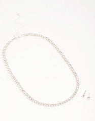 Silver Diamante Tennis Necklace & Earrings Set
