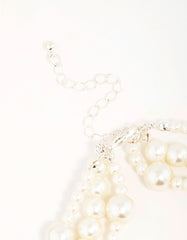 Silver Pearl Layered Necklace & Earrings Set