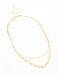 Waterproof Gold Plated Stainless Steel Hammered Layered Necklace