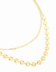 Waterproof Gold Plated Stainless Steel Hammered Layered Necklace