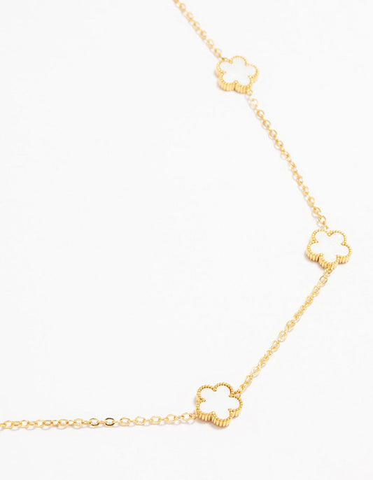 Waterproof Gold Plated Stainless Shell Petal Flower Pendant Necklace