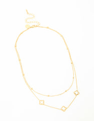 Waterproof Gold Plated Stainless Steel Flower Layered Necklace