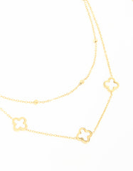 Waterproof Gold Plated Stainless Steel Flower Layered Necklace