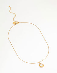 Waterproof Gold Plated Stainless Steel Freshwater Pearl Molten Hoop Pendant Necklace