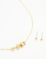Gold Plated Cubic Zirconia Rondell Pendant Necklace & Earrings Set
