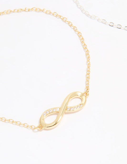 Mixed Metal Infinity Cubic Zirconia Toggle Bracelets 2-Pack