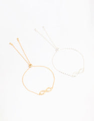 Mixed Metal Infinity Cubic Zirconia Toggle Bracelets 2-Pack