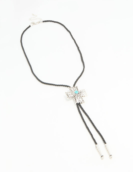Silver Cord Turquoise Cross Y-Necklace