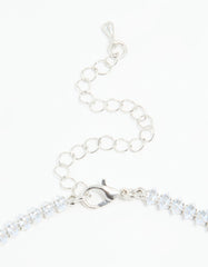 Silver Cubic Zirconia Navette Necklace & Earrings Set