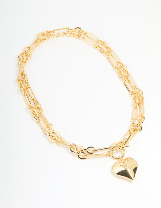 Gold Plated Heart Pendant Chain T & O Necklace