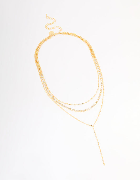 Gold Plated Tennis Chain Layered Y-Necklace
