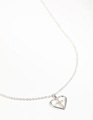 Silver Plated Heart & Cross Pendant Necklace