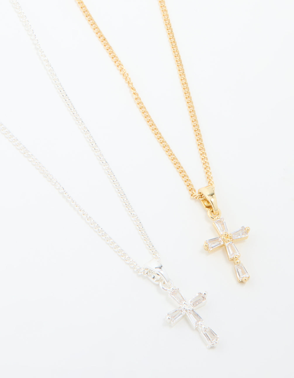 Mixed Metal Cubic Zirconia Cross Pendant Necklace Pack