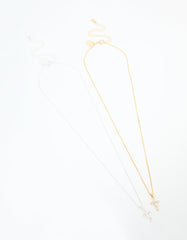 Mixed Metal Cubic Zirconia Cross Pendant Necklace Pack