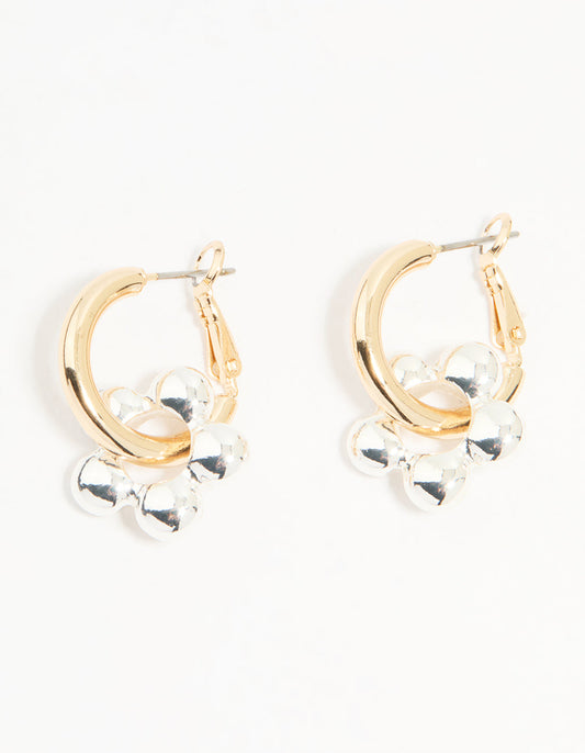 Mixed Metal Flower Rondell Hoop Earrings