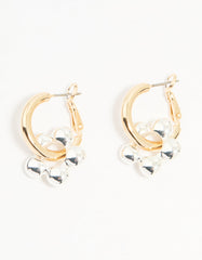 Mixed Metal Flower Rondell Hoop Earrings