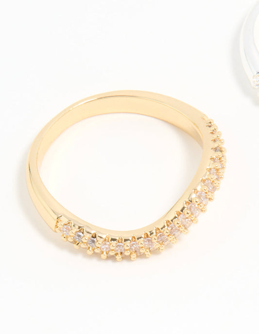 Mixed Metal Cubic Zirconia Rings 2-Pack