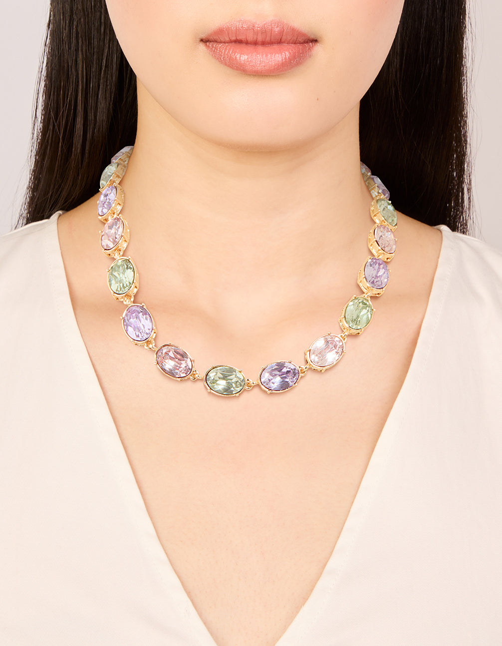 Gold Pastel Gem Oval Necklace
